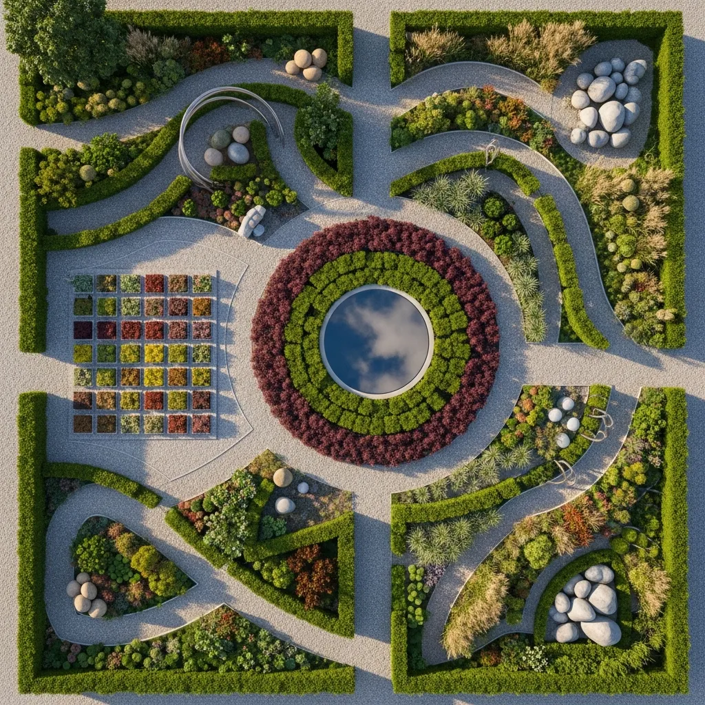 Abstract garden concept design showing aerial perspective